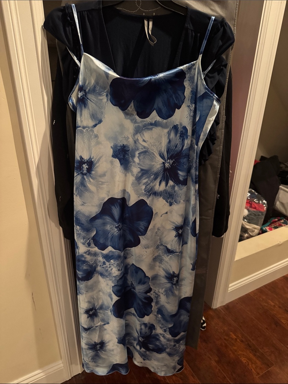 Bebe Blue Floral Satin Slip Dress
